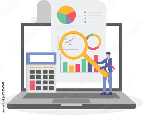 Asset management, portfolio optimization, financial growth concept with character.

