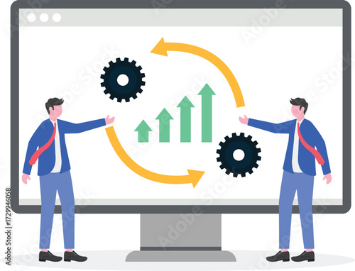 Asset management, portfolio optimization, financial growth concept with character.

