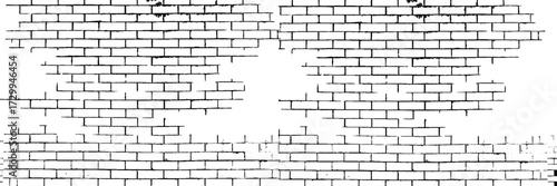Black and white seamless pattern with realistic brick wall. Abstract vector texture in the grunge style with old horizontal brickwork. Relief repeating background,