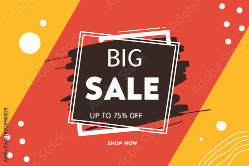 big sale up to 70% off banner with shopping silhouettes on orange red gradient background