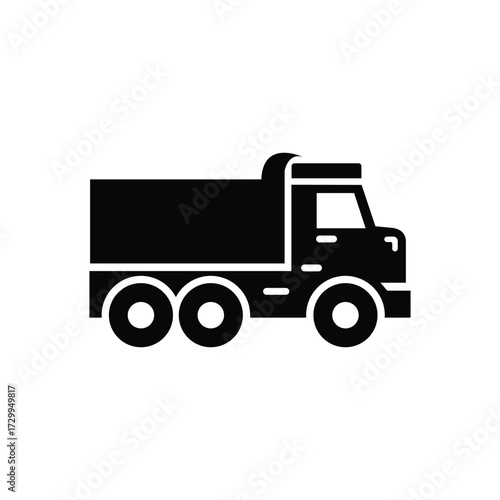 Black Dump Truck Silhouette, Heavy Machinery Truck, Solid Style on Transparent BG