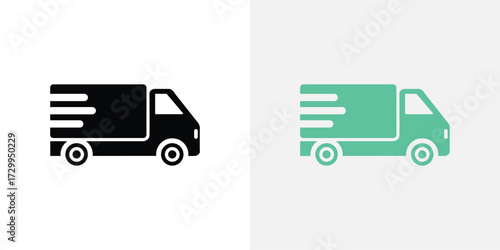 Delivery Truck Icon with Stripes on Transparent Background in Black and Teal Colors