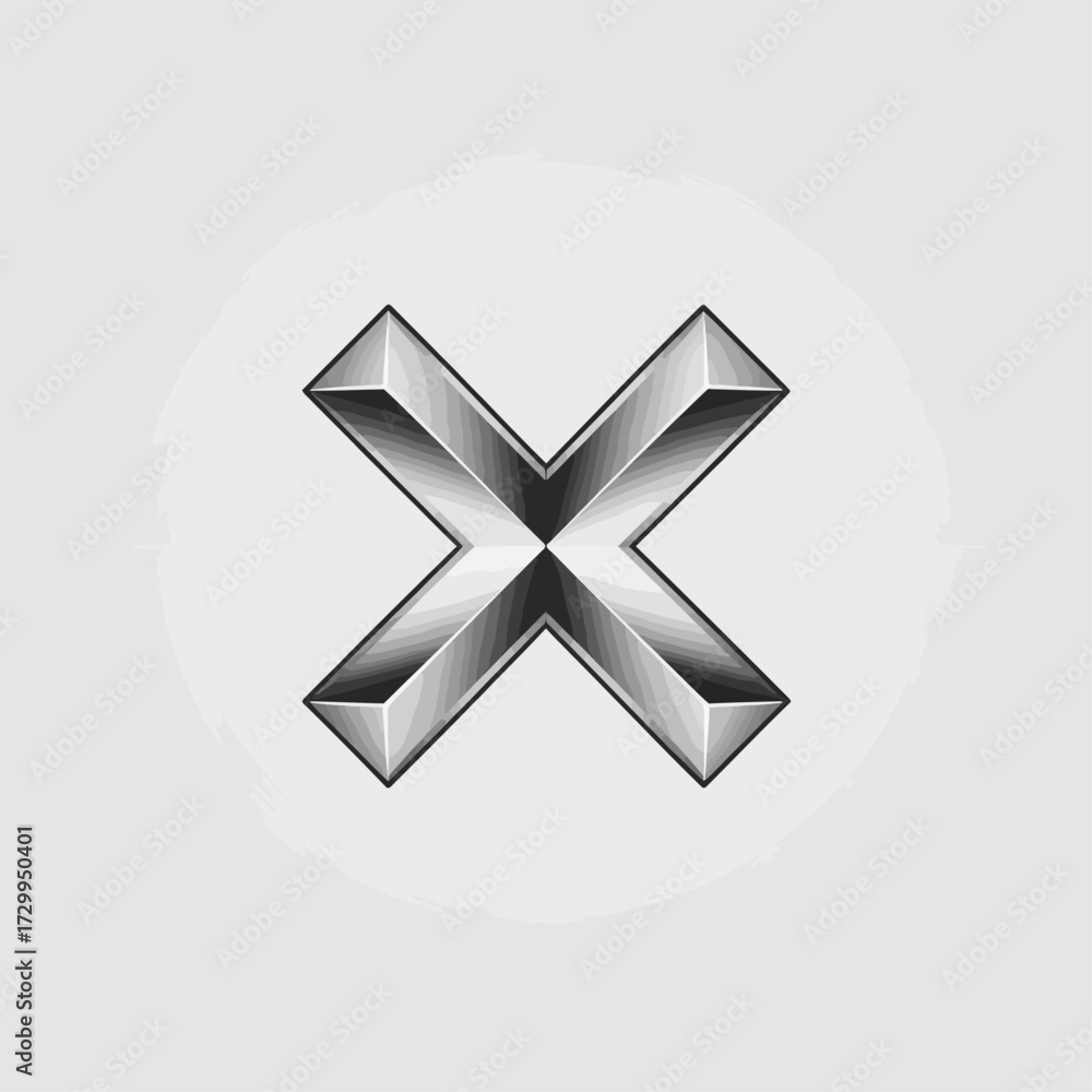 Obraz premium Chrome Metallic X on Textured Light Background | 3D Render of Polished Silver Symbol | Minimalist Precision Design