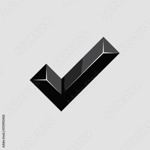 3D Metallic Checkmark on Light Gray Background | Minimalist Chrome Symbol | Modern Precision Design