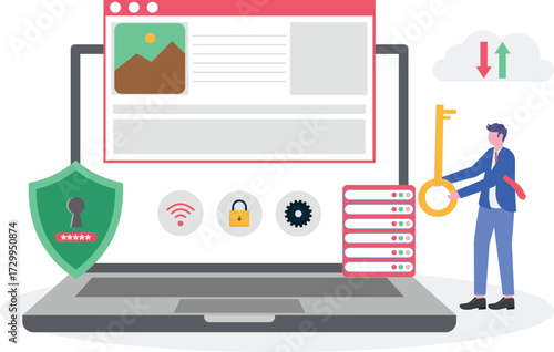 Flat data protection concept with people characters.
Illustrator Artwork