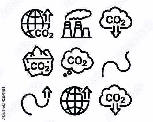 Illustrative Carbon Dioxide Emissions Depiction Visualizing Global Impacts and Solutions for Pollution with Factory Emissions and Carbon Capture Technologies to Enhance Environment