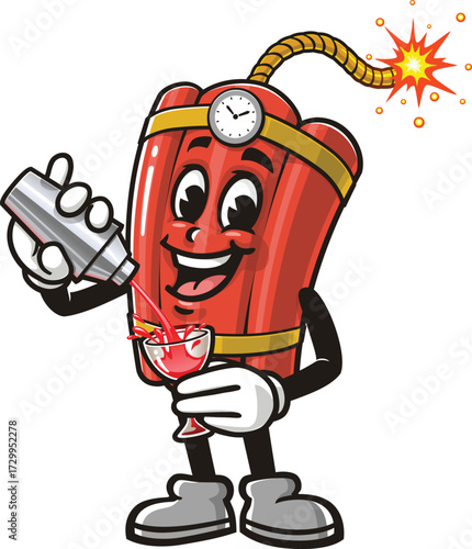 TNT dynamite mascot cartoon making a cocktail