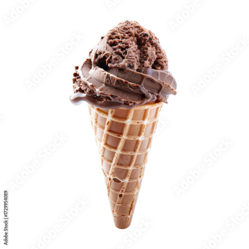 Chocolate ice cream in waffle cone