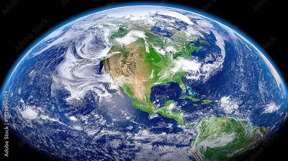 Fototapeta premium Detailed Satellite Image of Earth Showing North and Central America