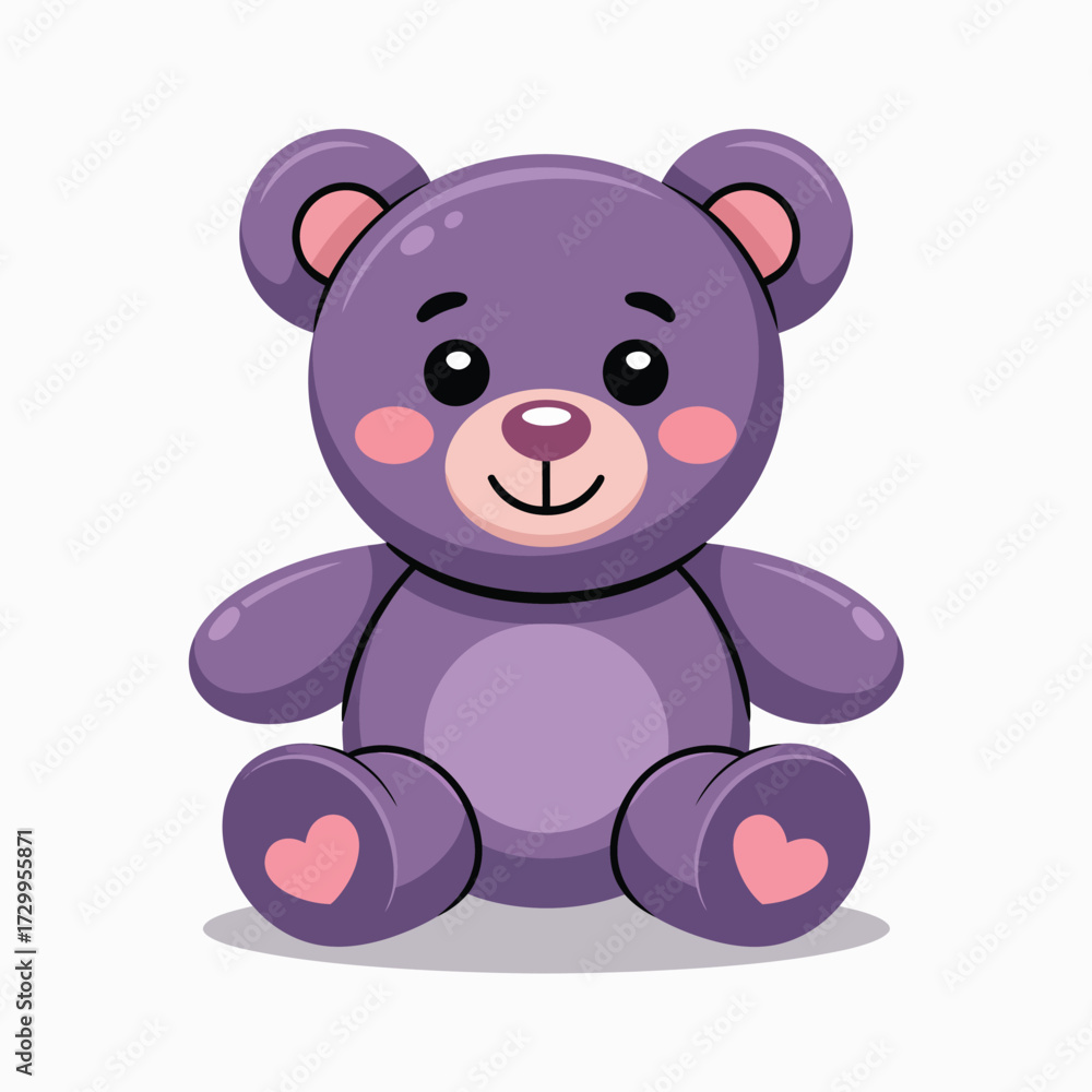 Naklejka premium Adorable purple teddy bear sitting playful cute toy character isolated for children's designs and greetings illustration