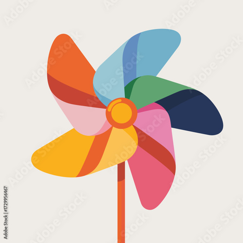 Colorful pinwheel toy spinning joyfully outdoors capturing summer fun and childhood memories in bright hues illustration