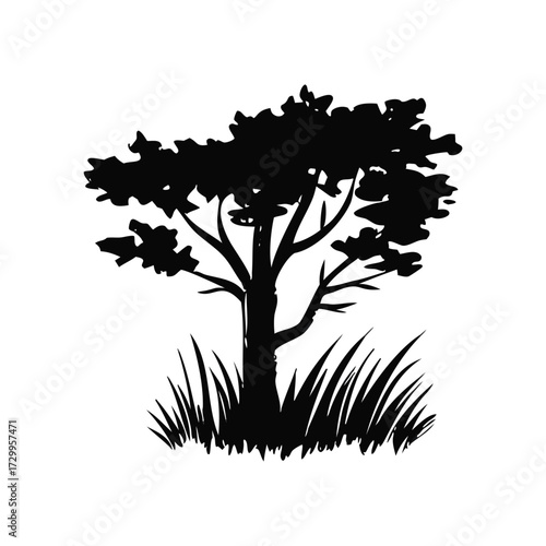 Hand Drawn Tree Silhouette Illustration in Black and White