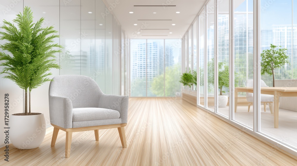 Fototapeta premium Modern Minimalist Office Interior with City View