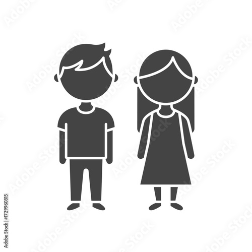 Girl and boy children black icon. Presschool Kids. Vector illustration	
