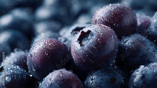 Wallpaper Mural Close up ro view of fresh blueberries with sparkling water droplets showcasing their vibrant blue and purple hues Torontodigital.ca