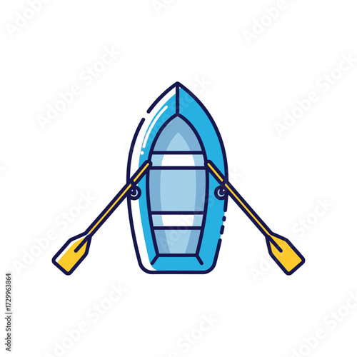 Top view of a blue rowboat with oars isolated on white background simple vector illustration