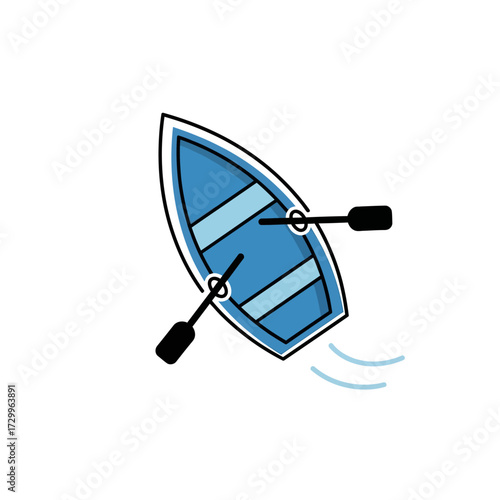 Top view of a blue rowboat with oars isolated on white background simple vector illustration
