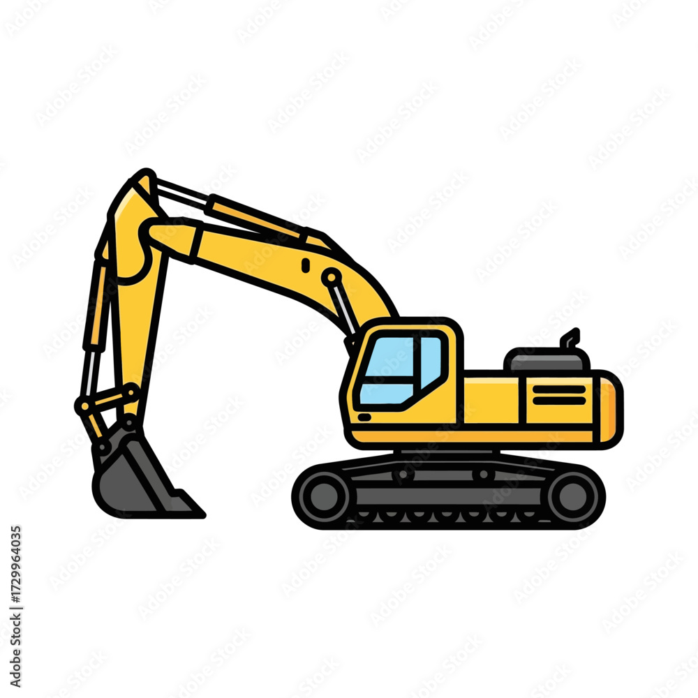 Naklejka premium Excavator isolated on white background heavy equipment and construction machinery in color