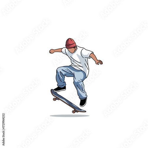Skateboarder doing a trick isolated on white background, vector illustration design