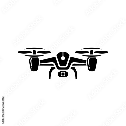 Drone silhouette isolated on white background, a modern unmanned aerial vehicle icon design