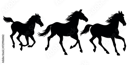 Vector Silhouette Set of Horses Running Standing and Grazing Poses
