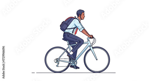 Contemporary commuter: stylish businessman on a bicycle embracing sustainable urban transportation in a modern illustration showing eco-friendly