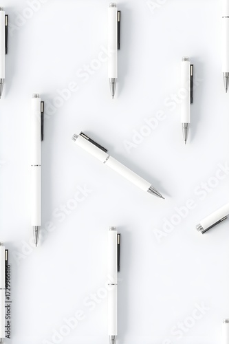 Wallpaper Mural Seamless pattern of white pens on a white background. Minimalist flat lay. Torontodigital.ca