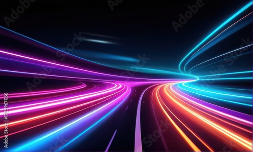 Abstract Speeding Light Trails with Pink and Blue Neon Streaks on Black Backdrop