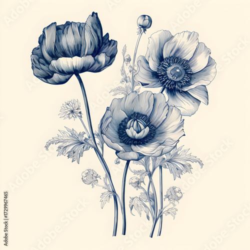Classic Floral Engraving in a Dutch Masters Painting Style.