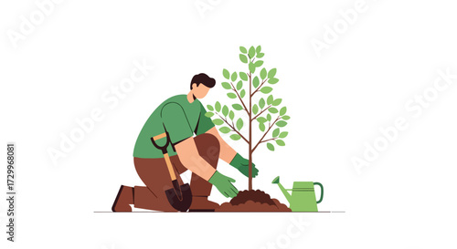 Person planting a tree illustration embodying environmental stewardship and growth representation, symbolizing ecological awareness and conservation