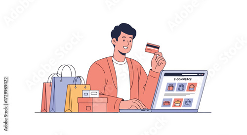Person making an online purchase with a credit card using a laptop for a modern shopping experience