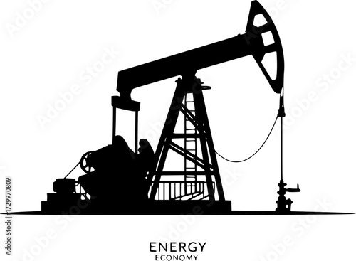A black silhouette of an oil pump jack on a white background