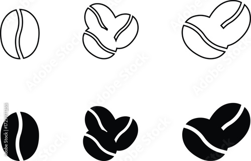 coffee bean icon set, Vector symbols for cafe menu, coffee shop, and beverage. Editable stroke. Hot drink, espresso, latte, cappuccino, coffee maker, and bean icons. used for mobile apps web page or u