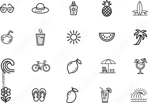 Summer thin line icons set. sun, ice cream, beach, vacation. editable stroke. vector illustration