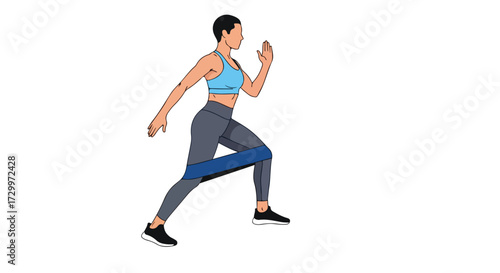 Illustration showcasing a woman performing a lateral walk exercise with a resistance band for strength training and fitness enhancement