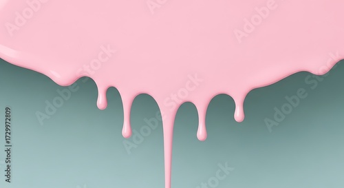 Pink Paint Dripping on Teal Background liquid viscous