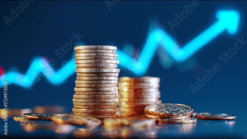 Stacked coins with financial graph background for economic concepts