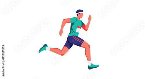 Dynamic illustration of a male athlete in motion, showcasing determination and athletic prowess, highlighting speed and endurance, against a white