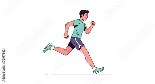 Illustration of a Dynamic Male Figure in Full Stride Engaged in Running Activity Depicted Against a Plain White Backdrop showcasing athleticism and