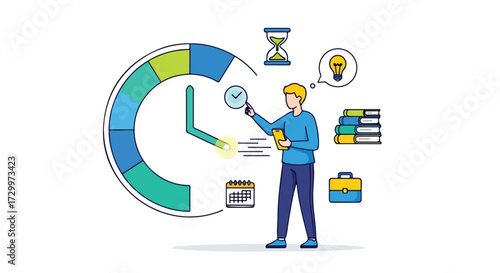 Time Management and Productivity Cartoon Illustration for Effective Workflow Visuals