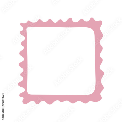 A single hand-drawn square frame with scalloped wavy edges. Bold orange decorative border in doodle style. Ideal for scrapbooking, invitations, greeting cards, photo albums, and creative designs.