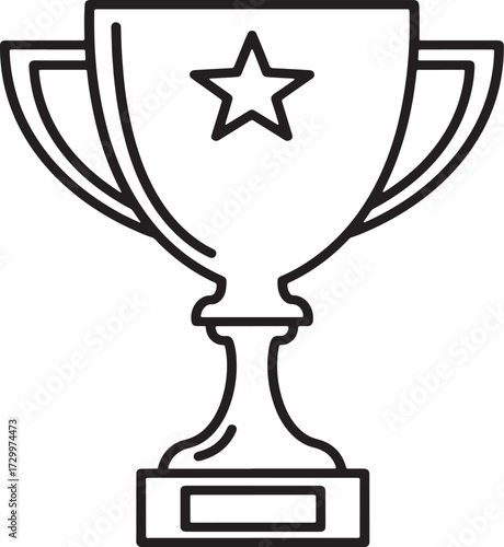 Outline trophy cup with star icon, simple minimalist award design symbol for success and victory