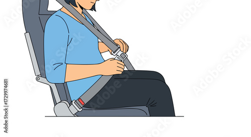 Safety first: a woman fastening her seatbelt on a plane for a secure and pleasant flight journey illustration