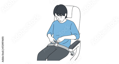 Person securing seatbelt in airplane seat illustration emphasizing safety procedures for air travel depicting compliance and security measures