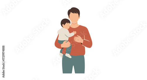 Fatherhood moment: a faceless father holding his small child in a comforting pose, illustrating the bond and care of paternal affection in a loving