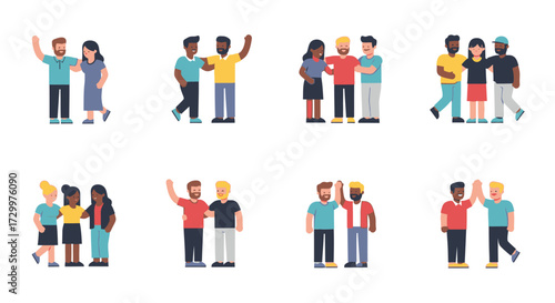 A diverse collection of cartoon friends and couples interacting.