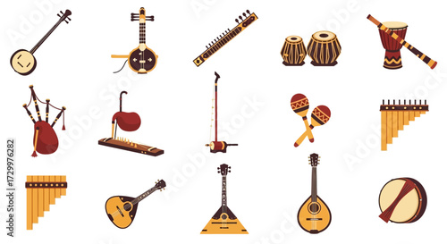 A Diverse Collection of World Musical Instruments Illustrations.
