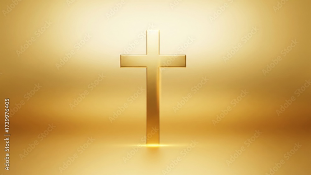 Naklejka premium Golden Gradient Cross. Minimal Spiritual Symbol Design.