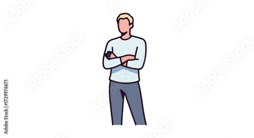 Stylized depiction of a confident individual with crossed arms against a clean white backdrop providing a minimalist and professional feel for