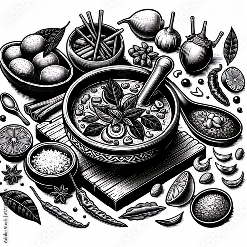 The Thai curry for culinary design, menu, or food-related projects,black vector icon with transparent background 